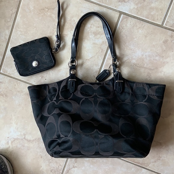 Coach Signature F16175 Black/Brown Sateen Bag & Matching Wrislet - Picture 8 of 16